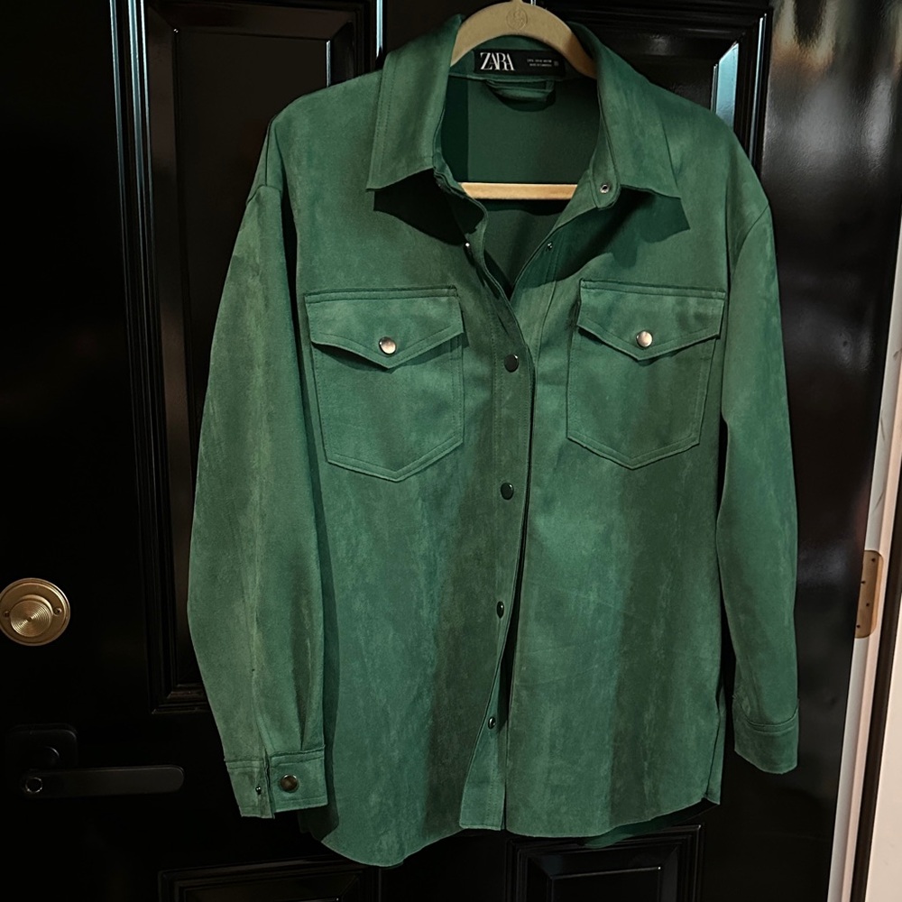 Zara Emerald Green Suede Utility Shacket
